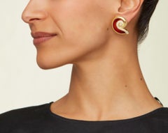 Leo De Vroomen Diamond and Guilloché Red Enamel Earrings in 18k
