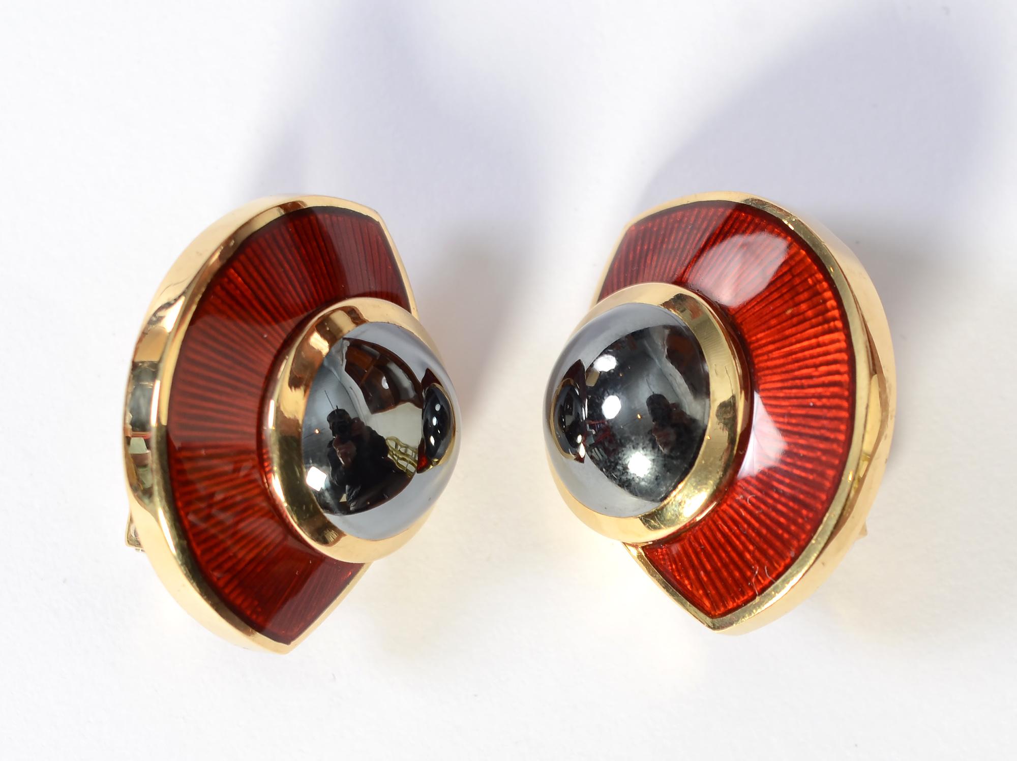 Contemporary Leo De Vroomen Enamel and Hematite Earrings For Sale