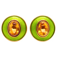 LEO DE VROOMEN London Orecchini a clip smaltati in oro giallo 18Kt e citrini da 14 carati