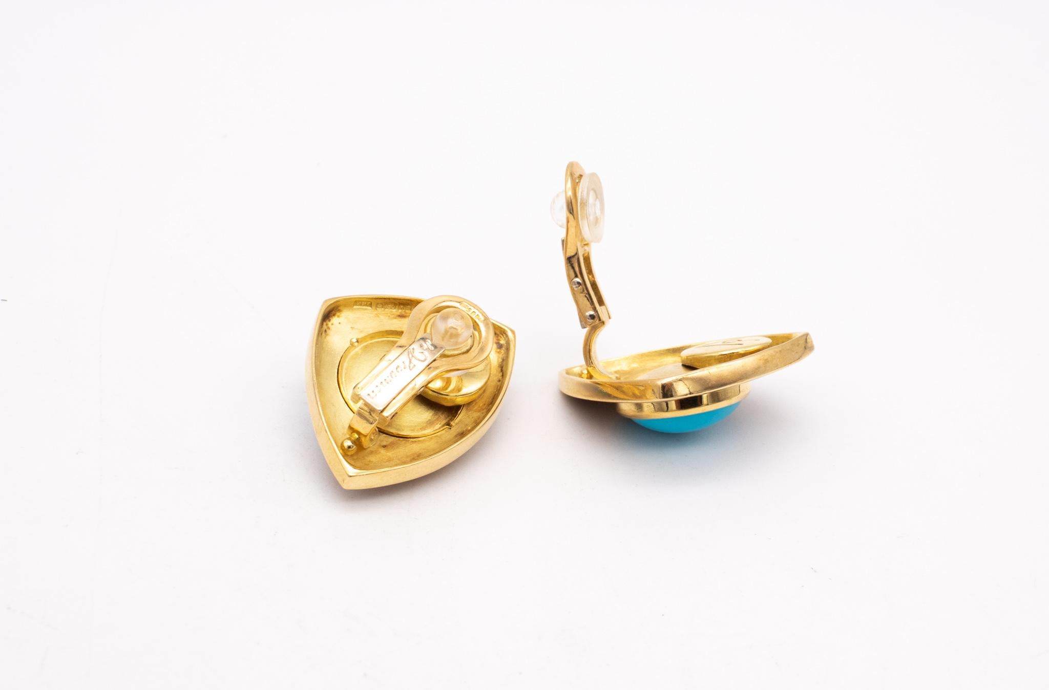 Leo De Vroomen London emaillierte Clips-Ohrringe aus 18 Karat Gold mit 24,5 Karat Türkis, London im Zustand „Hervorragend“ im Angebot in Miami, FL