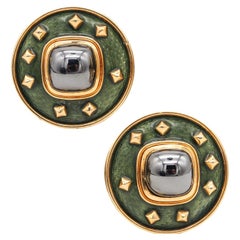 Leo De Vroomen London Oversized Enamel Earrings in Solid 18kt Gold with Hematite