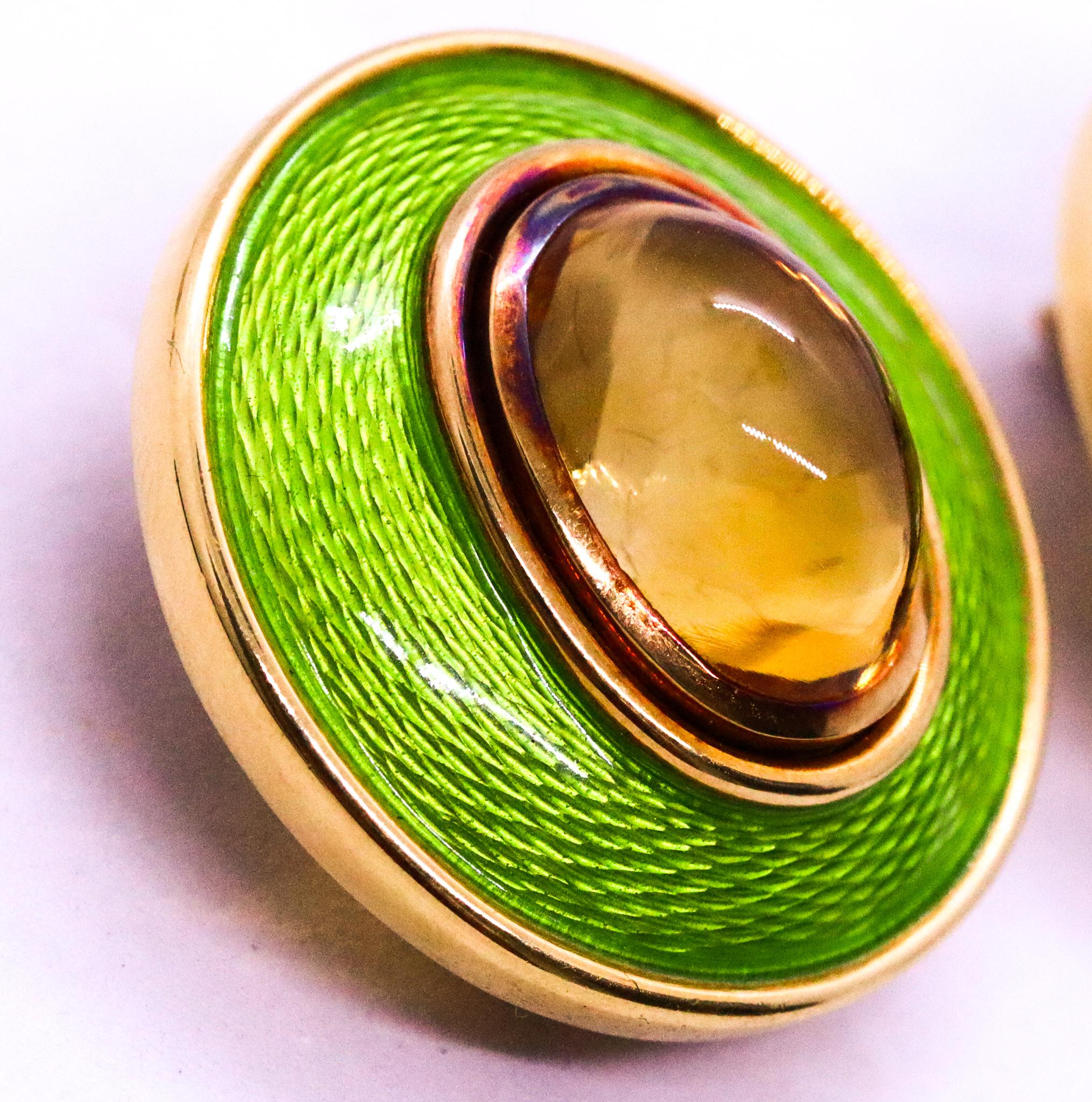 LEO DE VROOMEN London emaillierte Clip-Ohrringe 18Kt Gelbgold & 14 Karat Zitrinen im Angebot 1