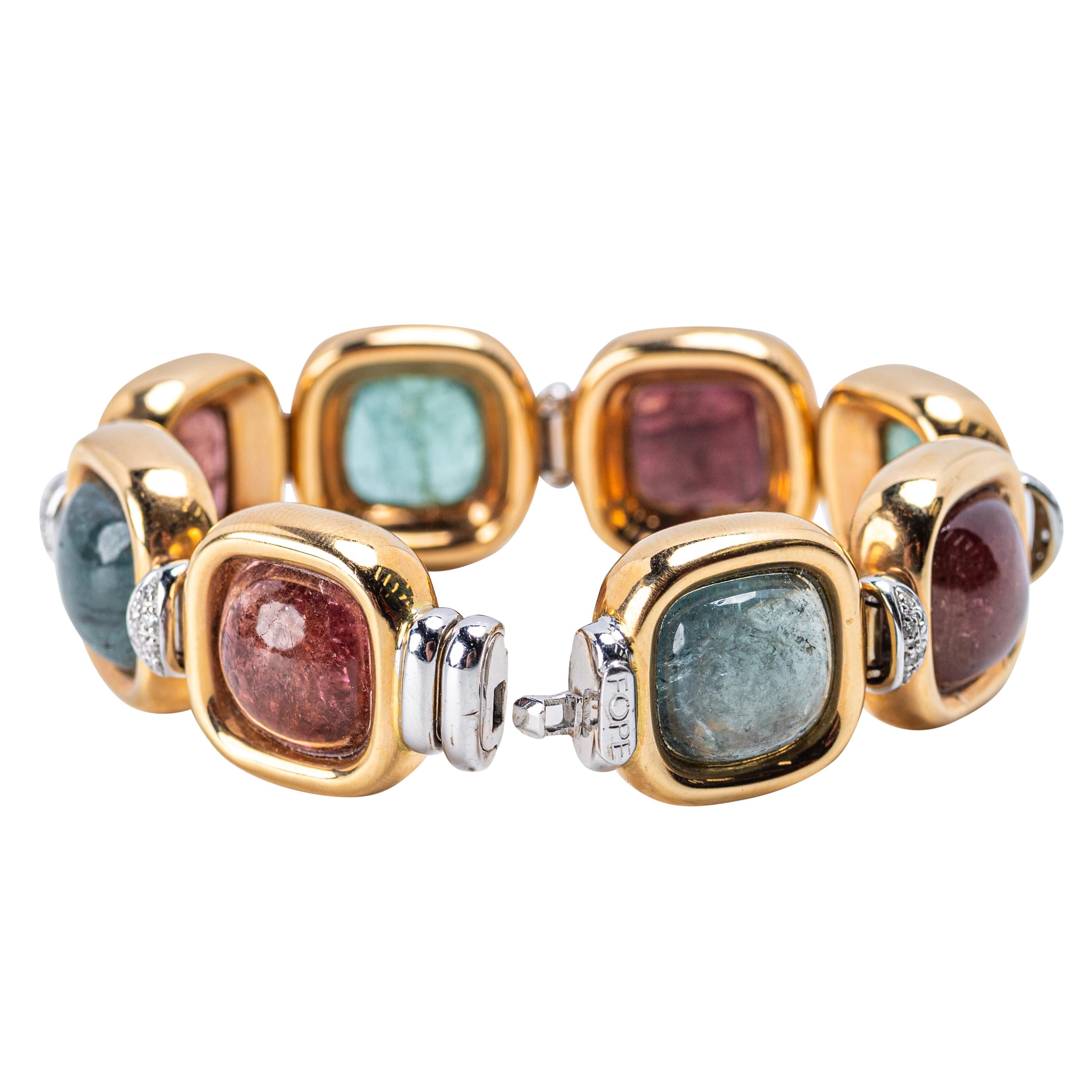 Taglio a sfera Leo de Vroomen Bracciale con tormalina multicolore e diamanti in oro 18 carati in vendita