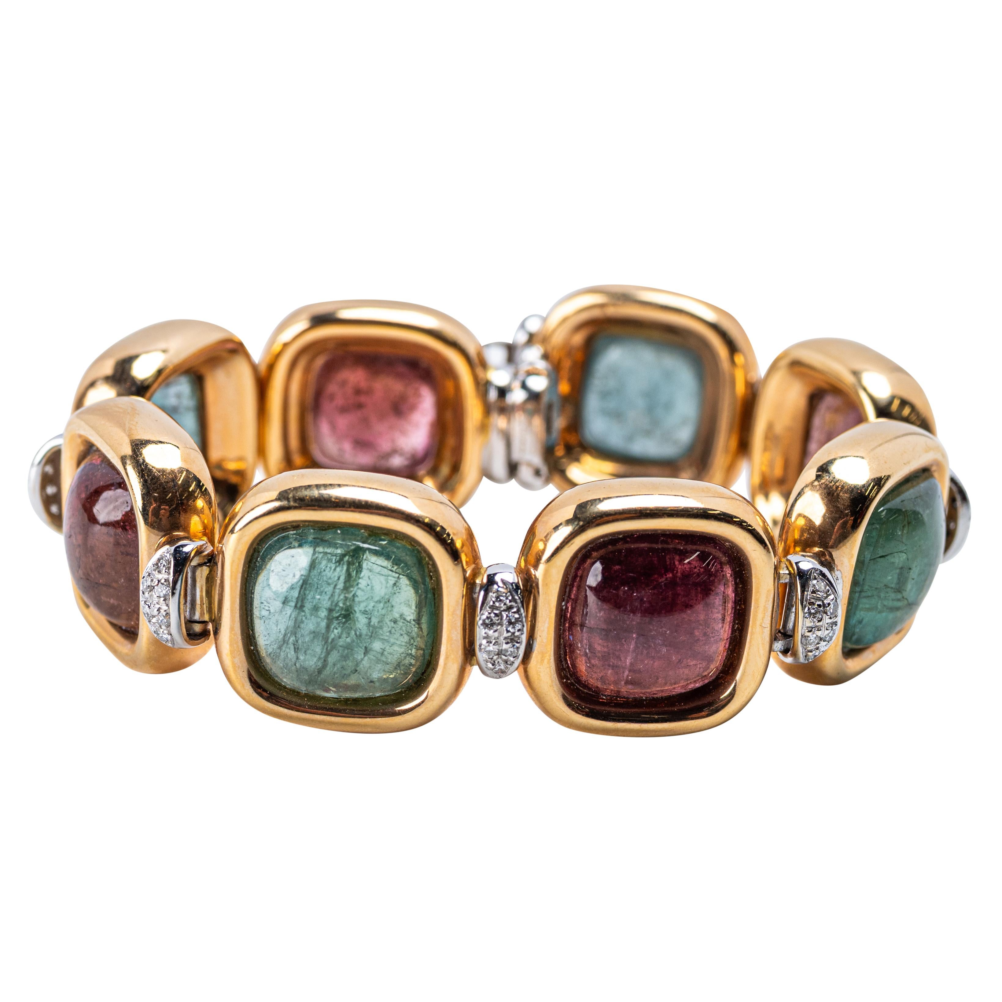 Leo de Vroomen Bracciale con tormalina multicolore e diamanti in oro 18 carati In condizioni buone in vendita a Palm Beach, FL