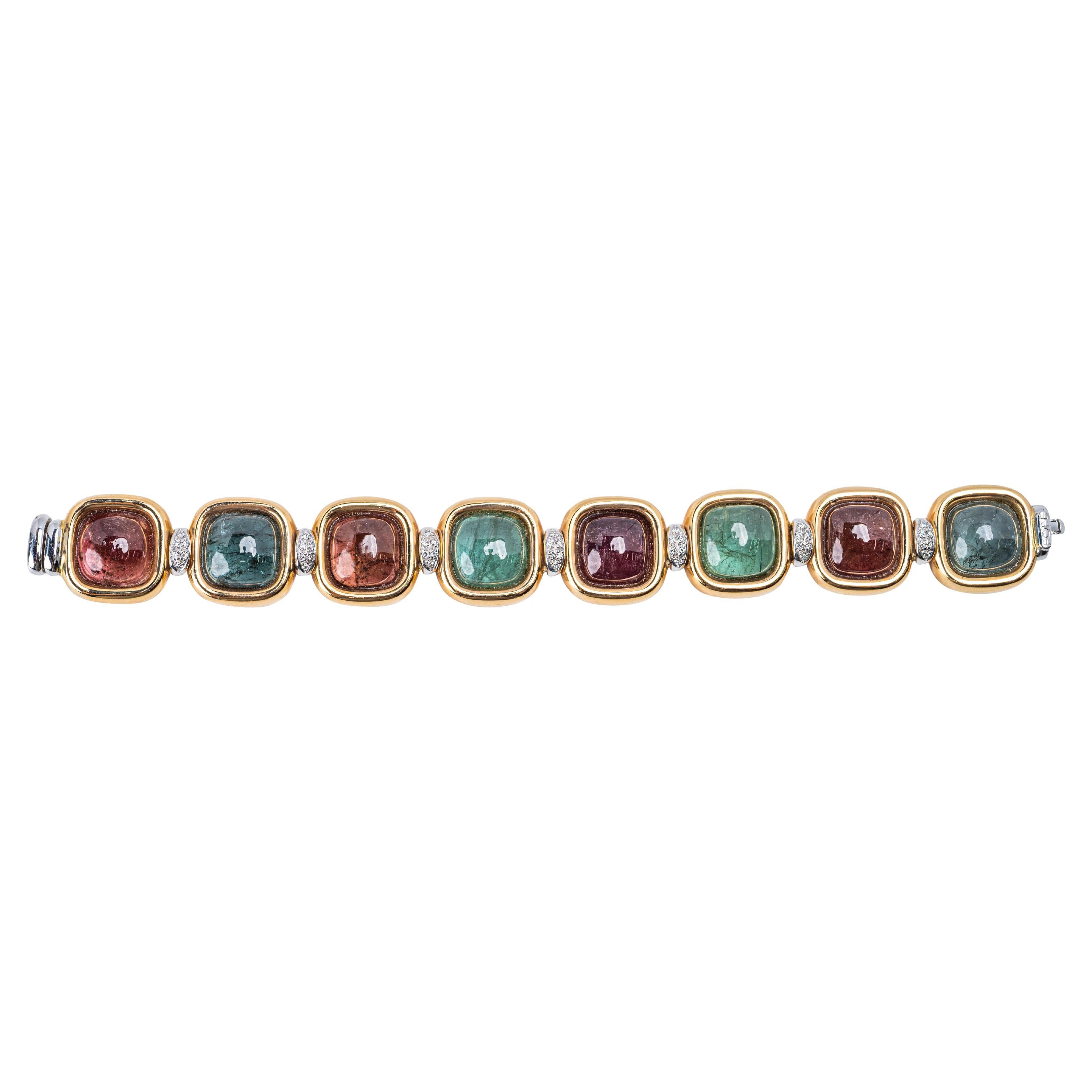 Leo de Vroomen Bracciale con tormalina multicolore e diamanti in oro 18 carati in vendita
