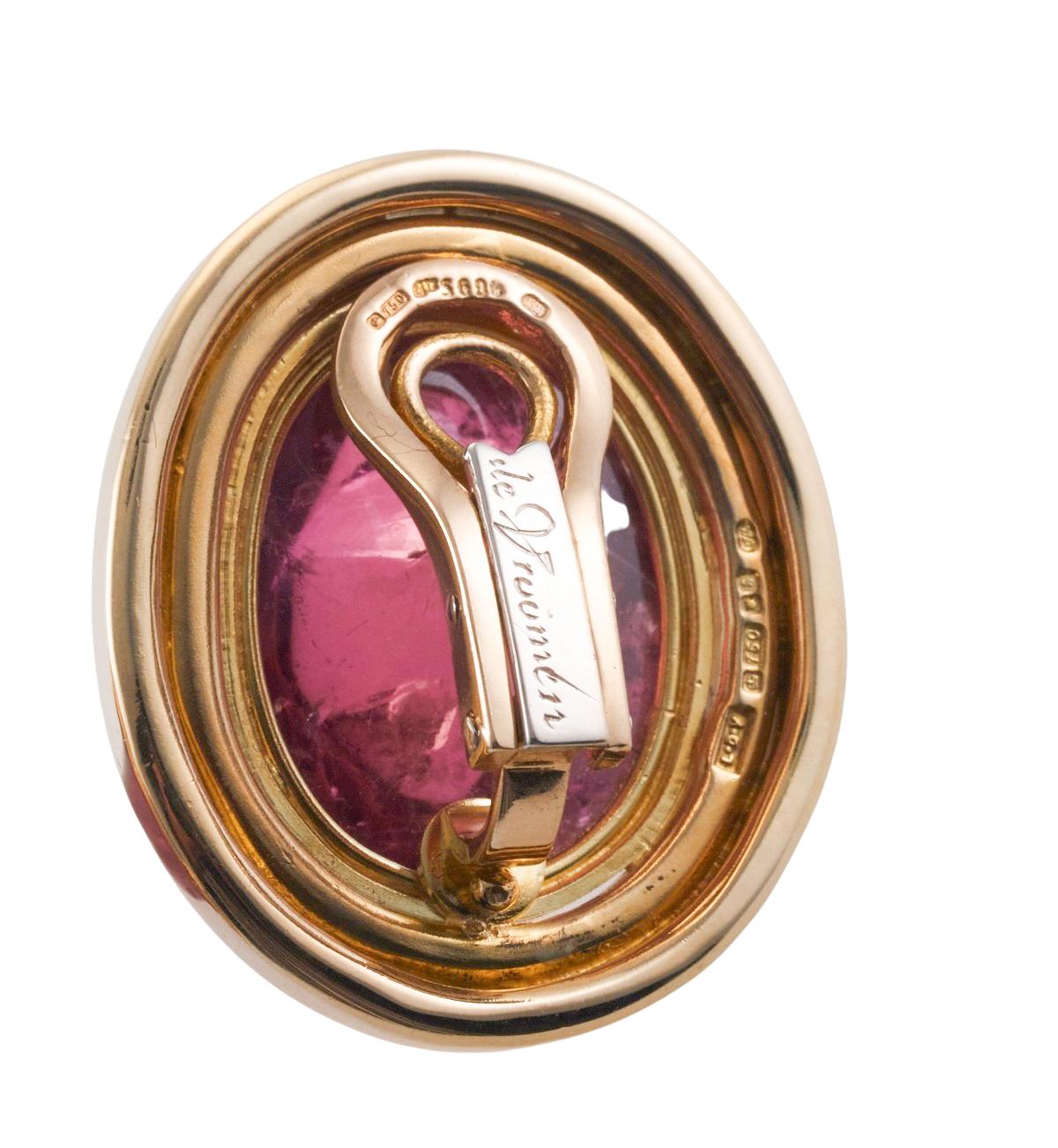 Women's Leo de Vroomen Pink Tourmaline Cabochon Gold Earrings