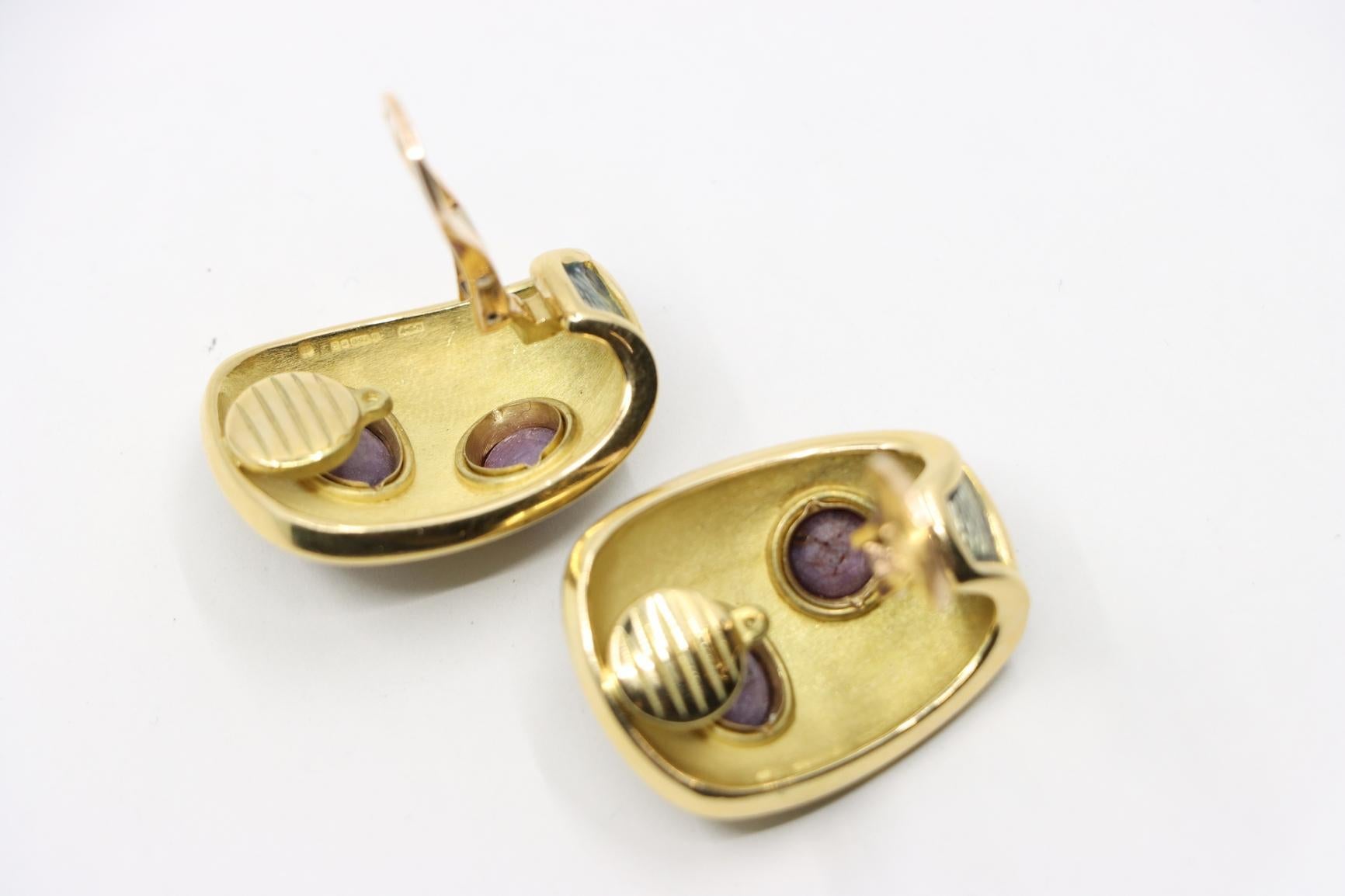 Leo De Vroomen Star Ruby and Enamel Ear Clips 18K Gold 5