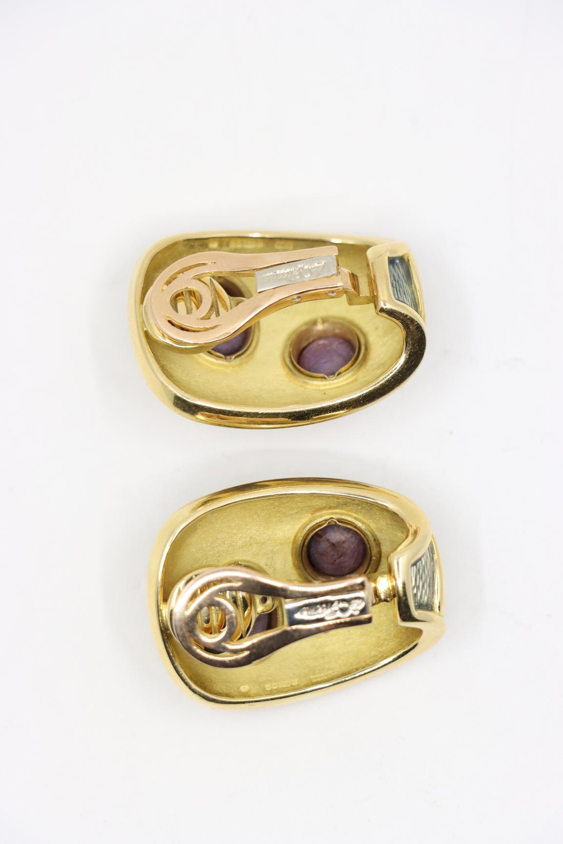 Leo De Vroomen Star Ruby and Enamel Ear Clips 18K Gold 3