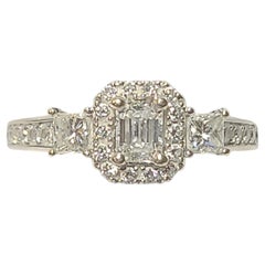 Used 1 Carat Leo Diamond Halo Cluster Engagement Ring in 14k White Gold