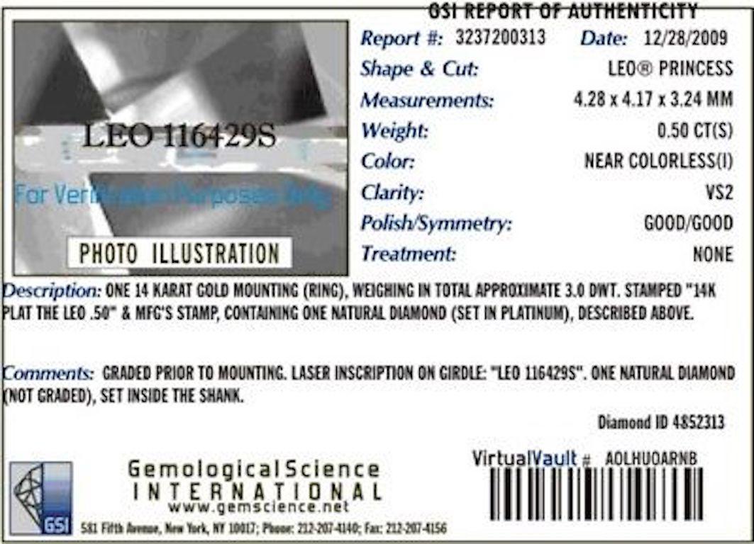 Taglio princess Anello di fidanzamento Leo Diamond Princess 0.50 CT I VS2 in oro bianco 14K Papers in vendita