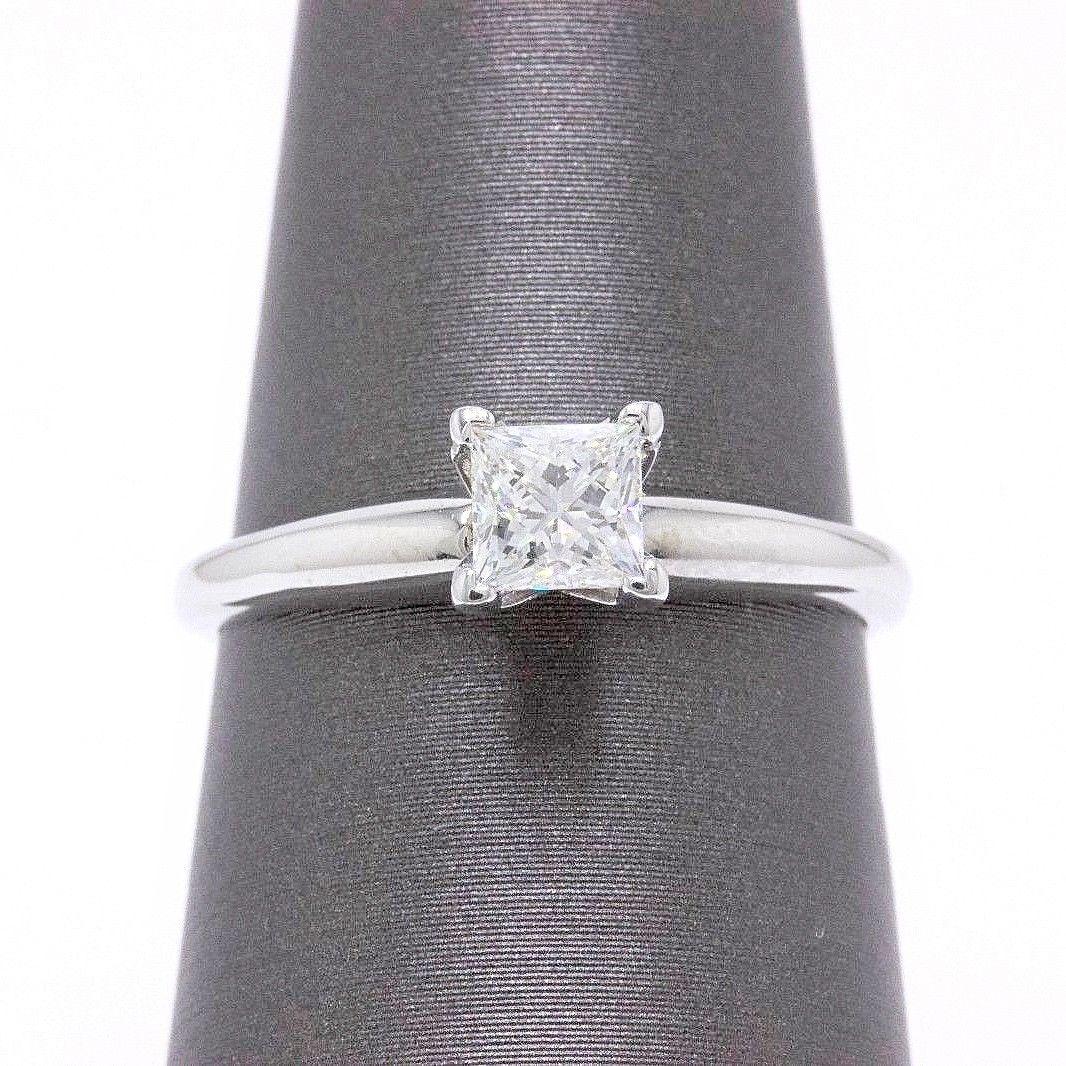 Princess Cut Leo Diamond Engagement Ring Princess 0.50 CT I VS2 14K White Gold Papers For Sale