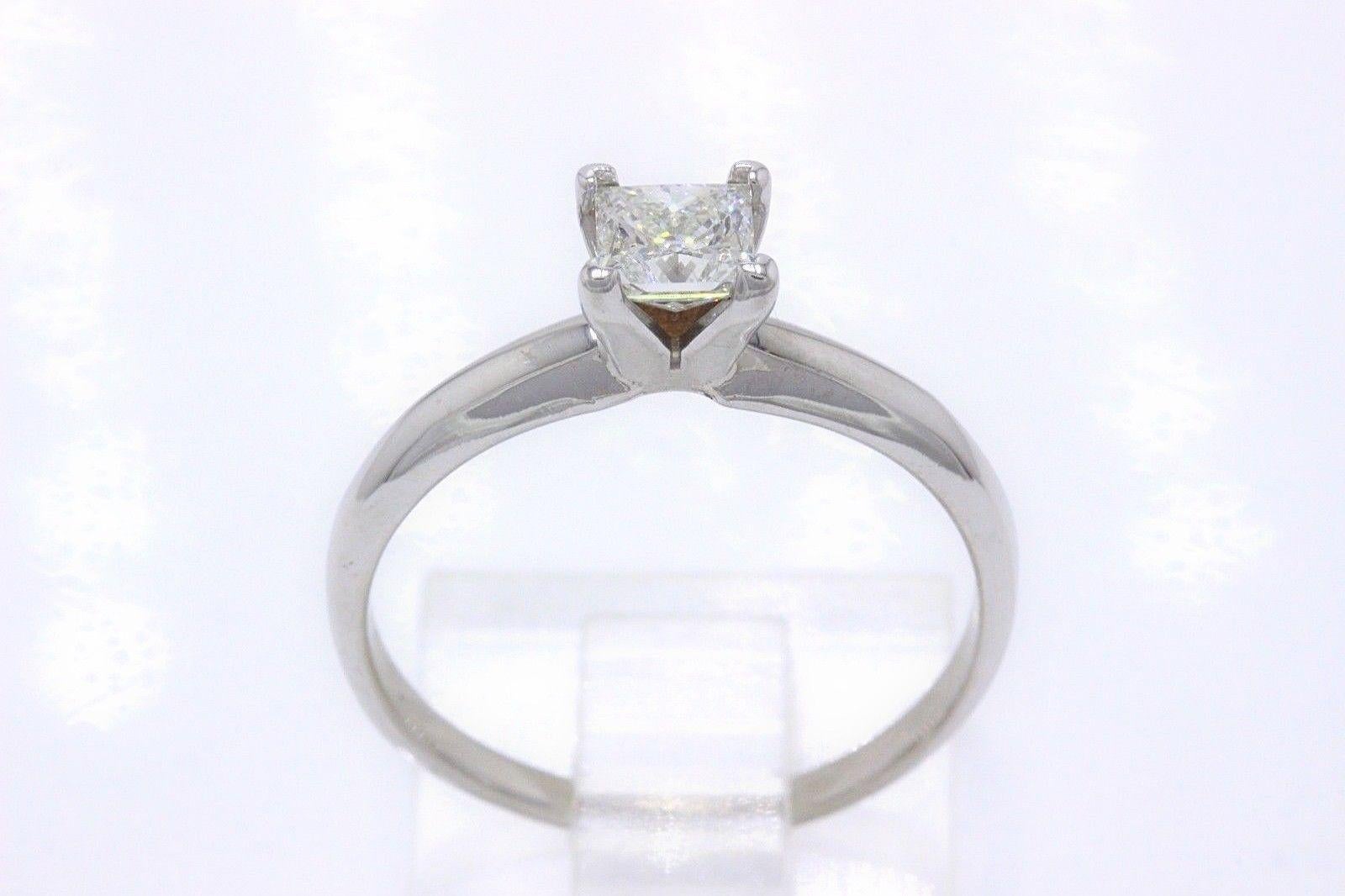 Leo Diamond Engagement Ring Princess 0.50 CT I VS2 14K White Gold Papers In Excellent Condition For Sale In San Diego, CA