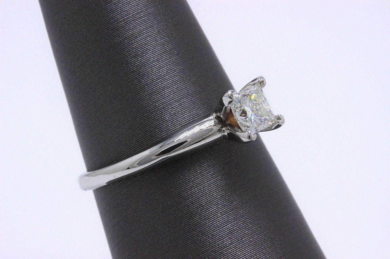 Leo Diamond Engagement Ring Princess 0.50 CT I VS2 14K White Gold Papers For Sale 1