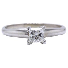 Used Leo Diamond Engagement Ring Princess 0.50 CT I VS2 14K White Gold Papers