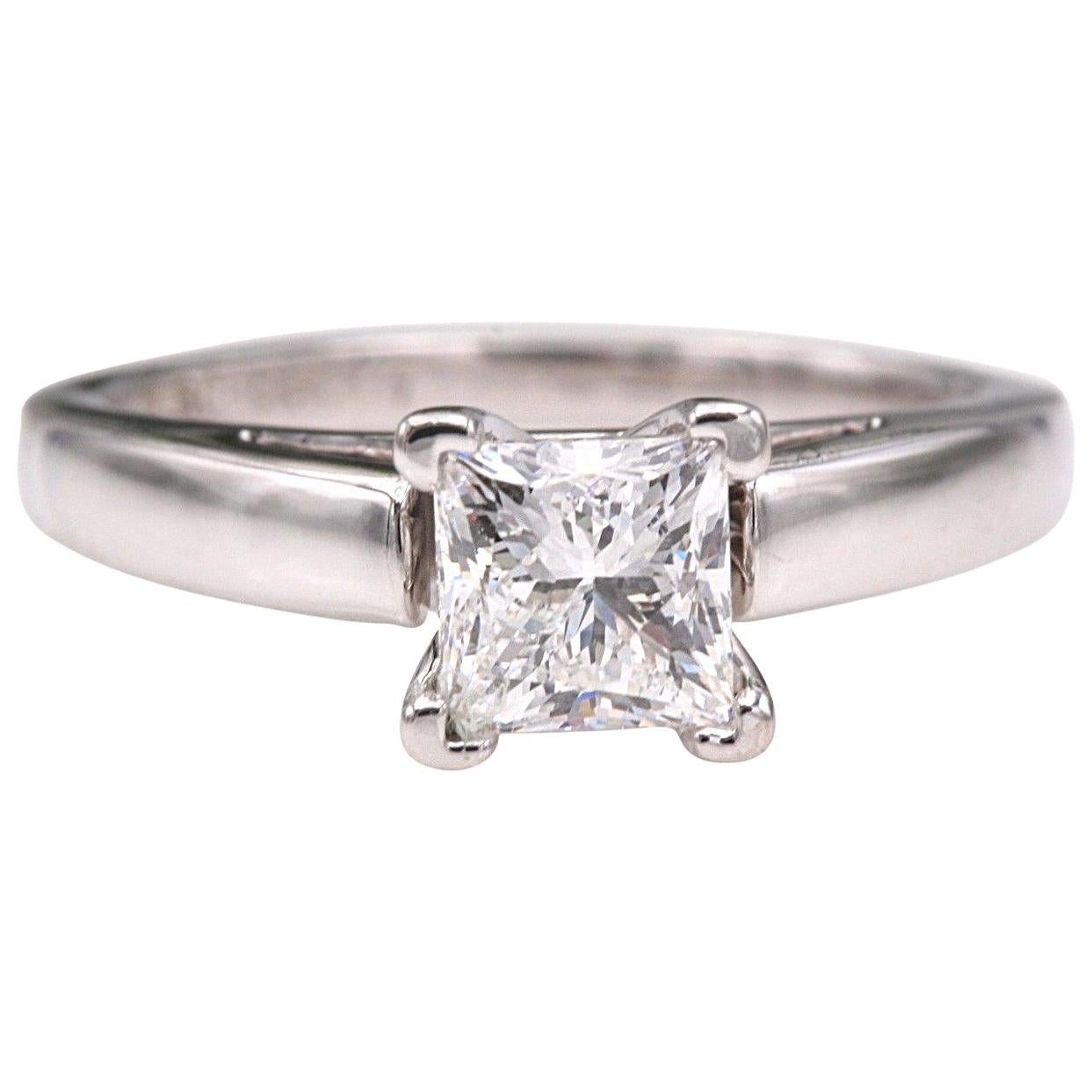 Leo Diamond Engagement Ring Princess 0.72 Carat H SI1 14 Karat White Gold For Sale