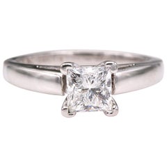 Used Leo Diamond Engagement Ring Princess 0.72 Carat H SI1 14 Karat White Gold