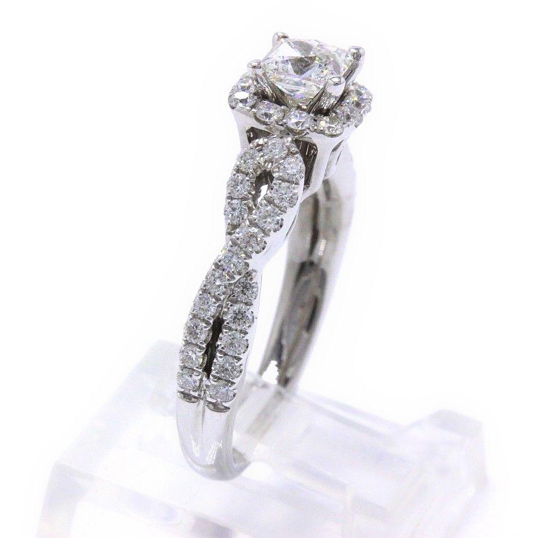 Leo Diamond Engagement Ring Princess 1.22 TCW Twist Diamond Band 14k White Gold In Excellent Condition For Sale In San Diego, CA