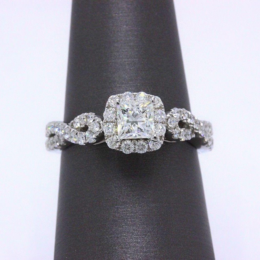 Leo Diamond Engagement Ring Princess 1.22 TCW Twist Diamond Band 14k White Gold For Sale 1