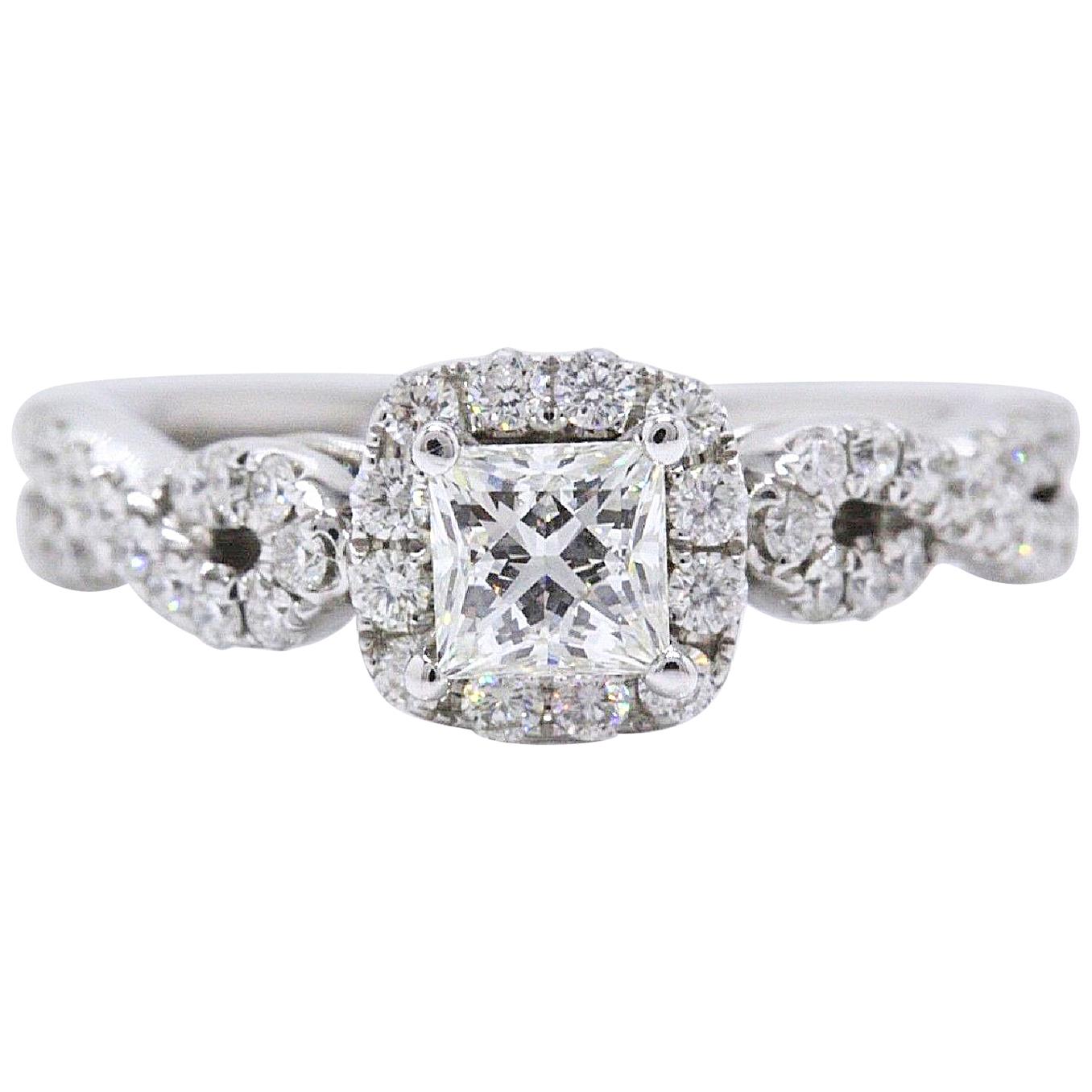 Leo Diamond Engagement Ring Princess 1.22 TCW Twist Diamond Band 14k White Gold For Sale