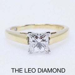 Leo Diamond Engagement Ring Princess Cut 0.97 Carat 14 Karat Yellow Gold