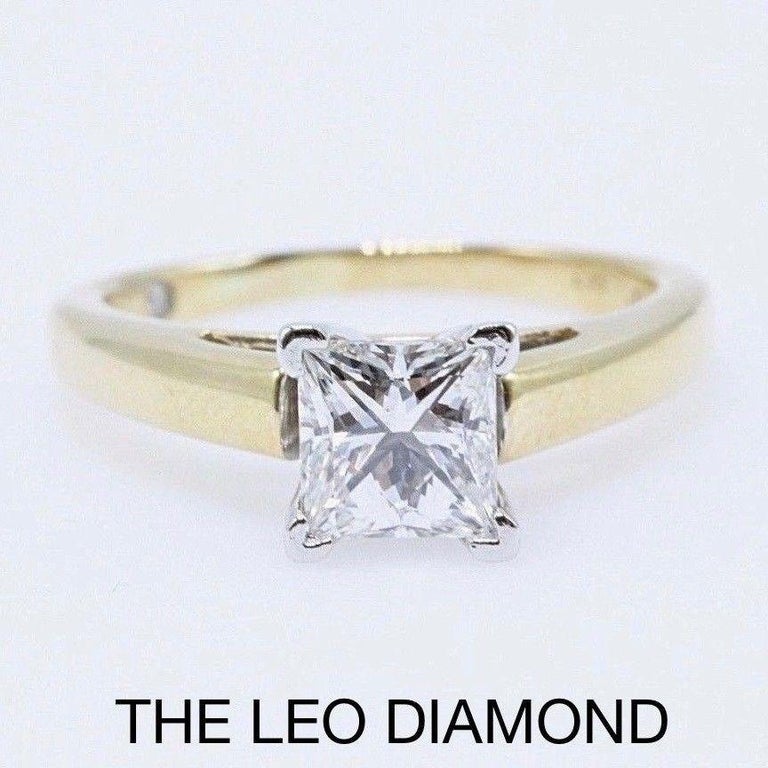 Leo Diamond Engagement Ring Princess Cut 0.97 Carat 14 Karat Yellow