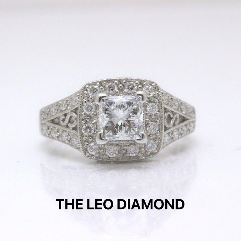 Leo Diamond Engagement Ring Princess Cut 1.32 TCW 14K White Gold