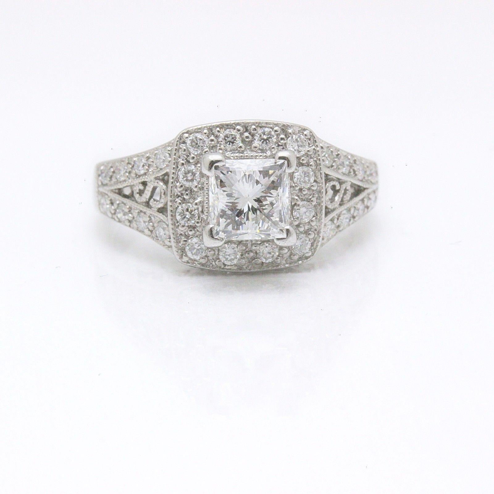 Women's Leo Diamond Engagement Ring Princess Cut 1.32 TCW 14K White Gold Certificate
