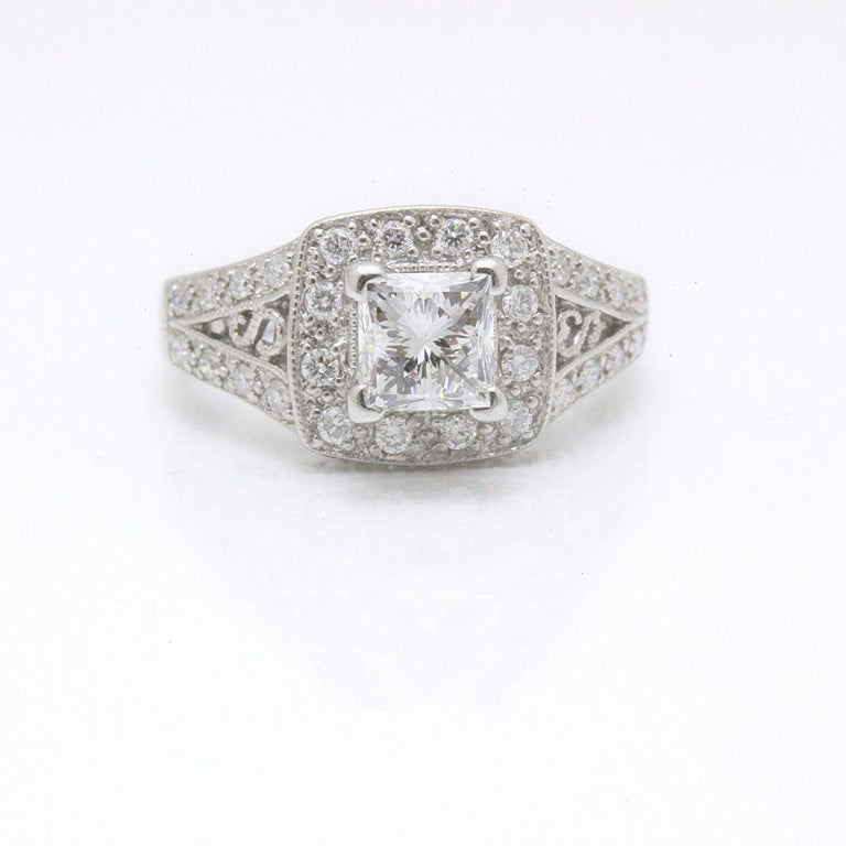 Leo Diamond Engagement Ring Princess Cut 1.32 TCW 14K White Gold