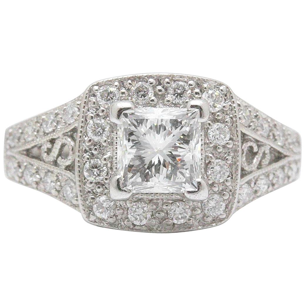 Leo Diamond Engagement Ring Princess Cut 1.32 TCW 14K White Gold Certificate