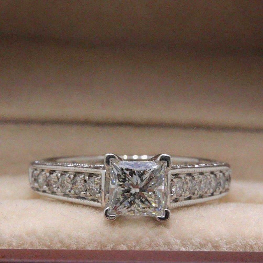 Leo Diamond Engagement Ring Princess Cut 1.48 TCW Diamond Accent Band 14k WG For Sale 3