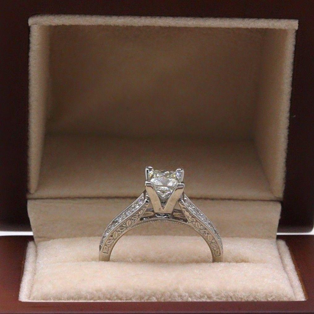 Leo Diamond Engagement Ring Princess Cut 1.48 TCW Diamond Accent Band 14k WG For Sale 4