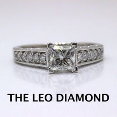 Verlobungsring mit Leo Diamant im Prinzessinnenschliff 1,48 TCW Diamant-Akzentband 14k WG