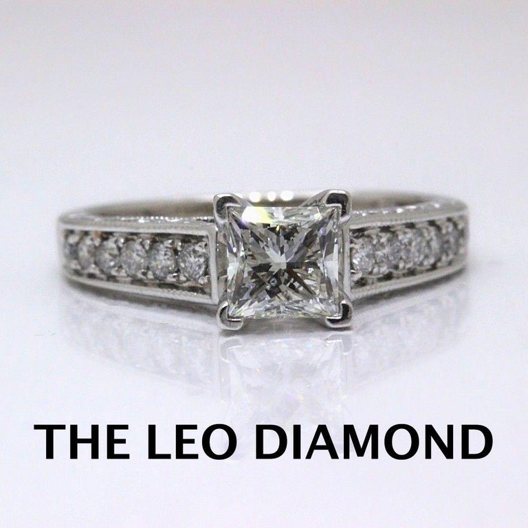 Leo Diamond Engagement Ring Princess Cut 1.48 TCW Diamond Accent Band