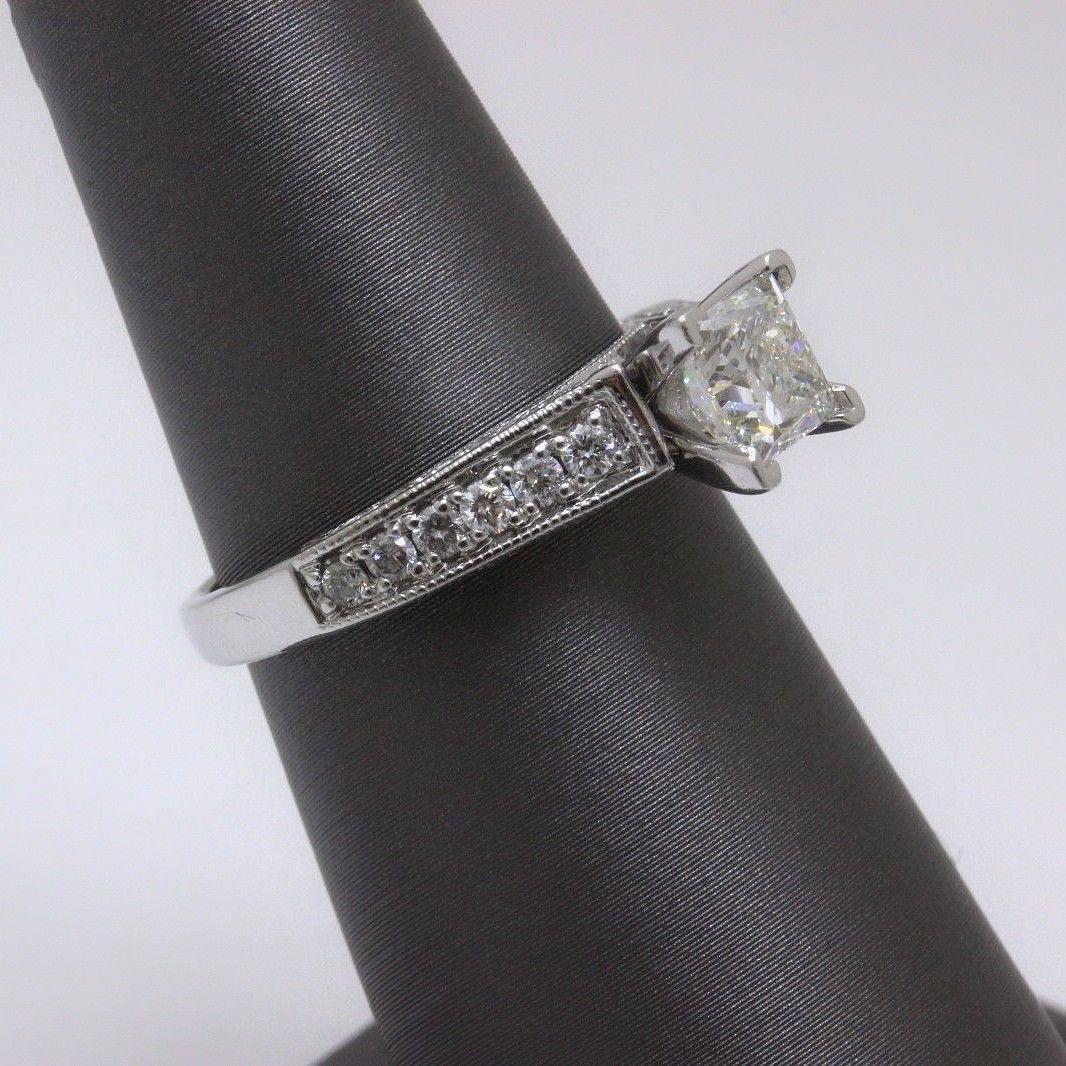 Leo Diamond Engagement Ring Princess Cut 1.48 TCW Diamond Accent Band 14k WG For Sale 1