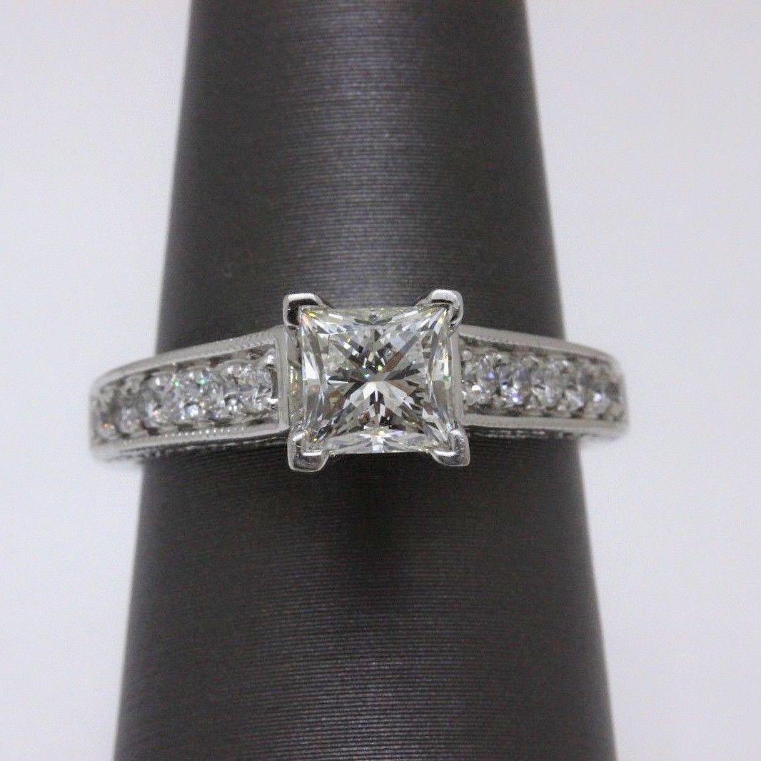 Leo Diamond Engagement Ring Princess Cut 1.48 TCW Diamond Accent Band 14k WG For Sale 2