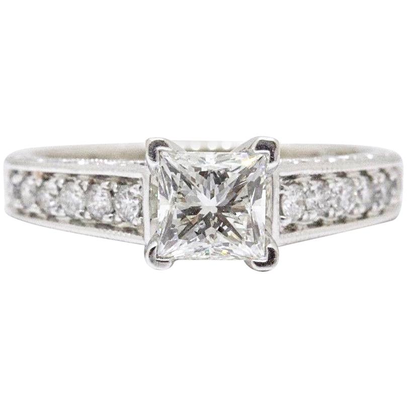 Leo Diamond Engagement Ring Princess Cut 1.48 TCW Diamond Accent Band 14k WG For Sale