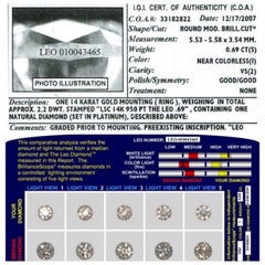 LEO Diamond Engagement Ring Round 0.69 Carat I VS2 14 Karat White Gold