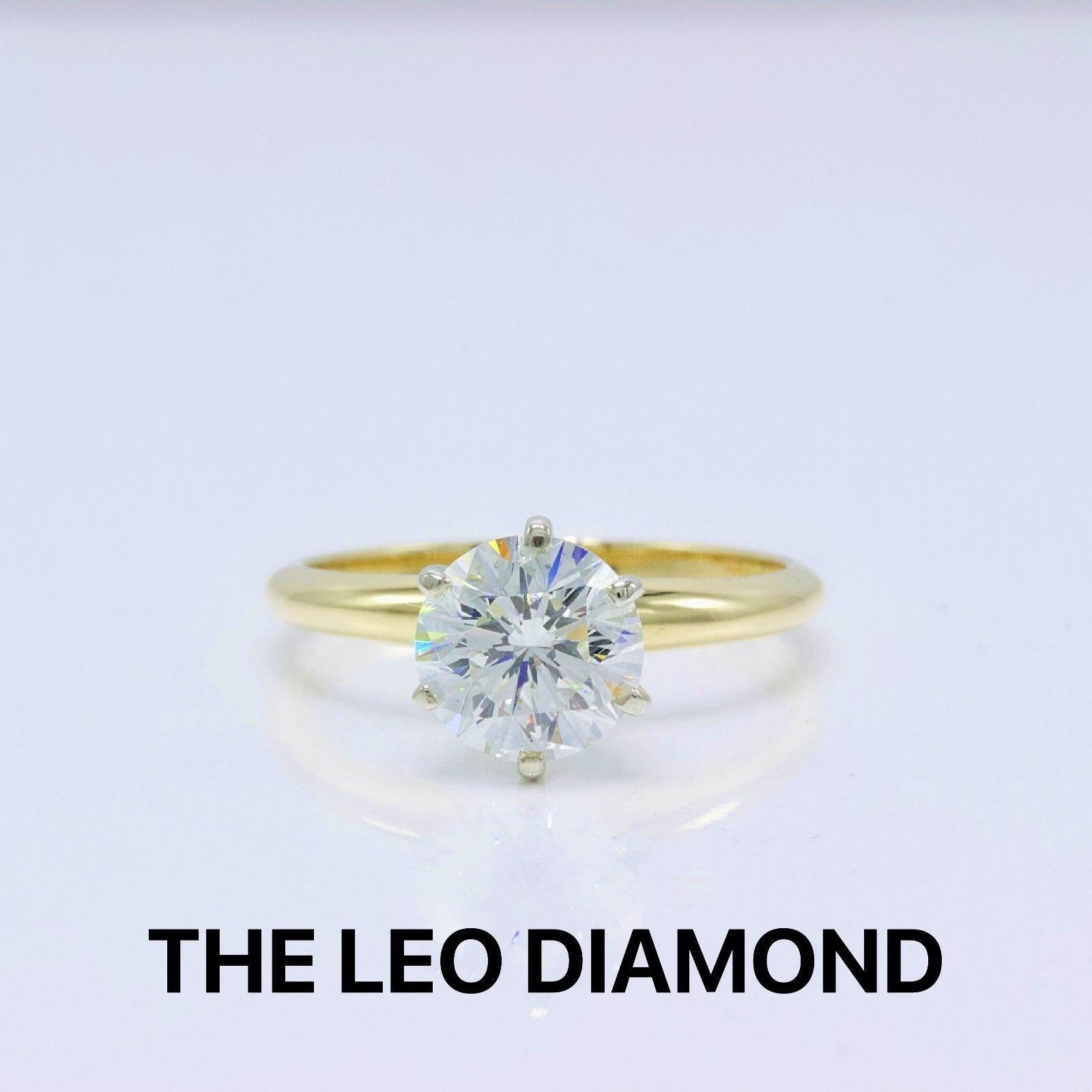 Leo Diamond Engagement Ring Round 1.57 Carat I VS2 in 14 Karat Gold IGI Report For Sale 3