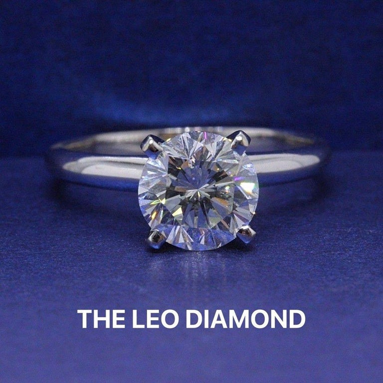 Leo Diamond Engagement Ring Round 1.97 CTS H SI1 14KT White Gold w