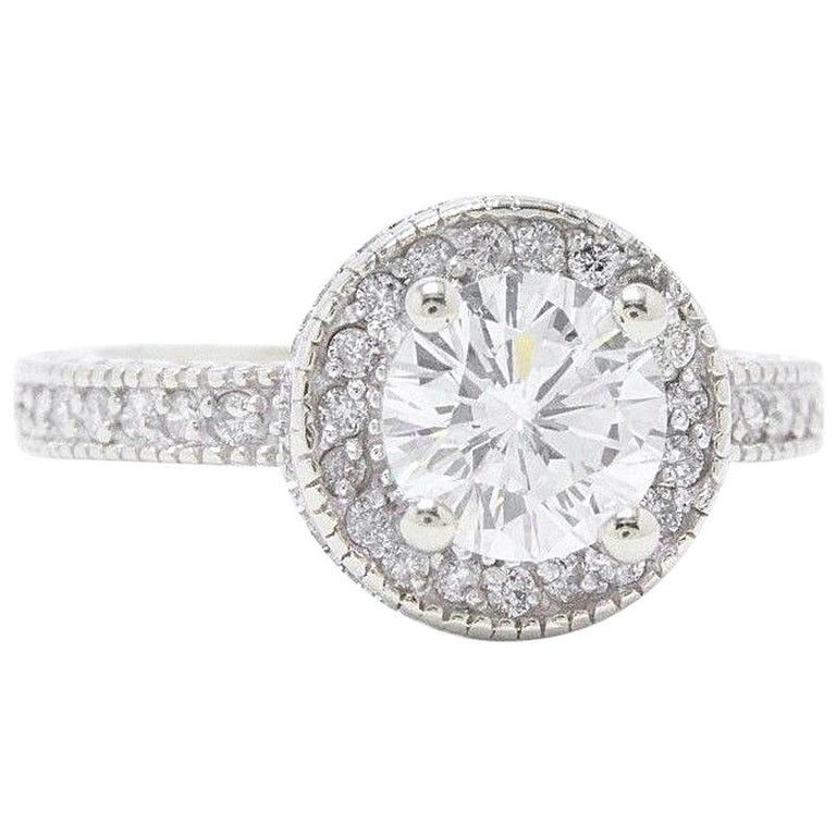 Leo Diamond Engagement Ring Round Cut 1.62 TCW 14K White Gold Halo