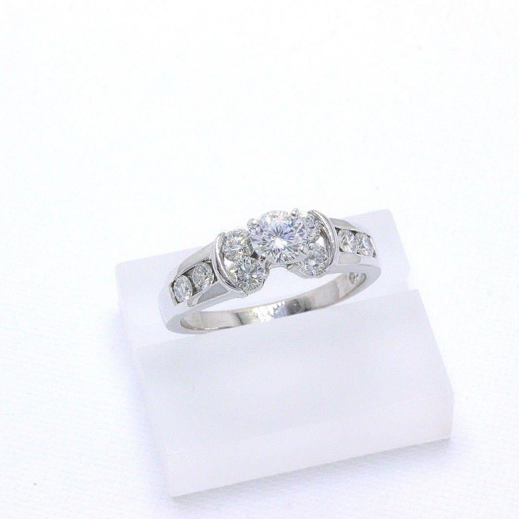 Leo Diamond Engagement Ring Rounds 1.77 Carat, 14 Karat White Gold In Excellent Condition For Sale In San Diego, CA