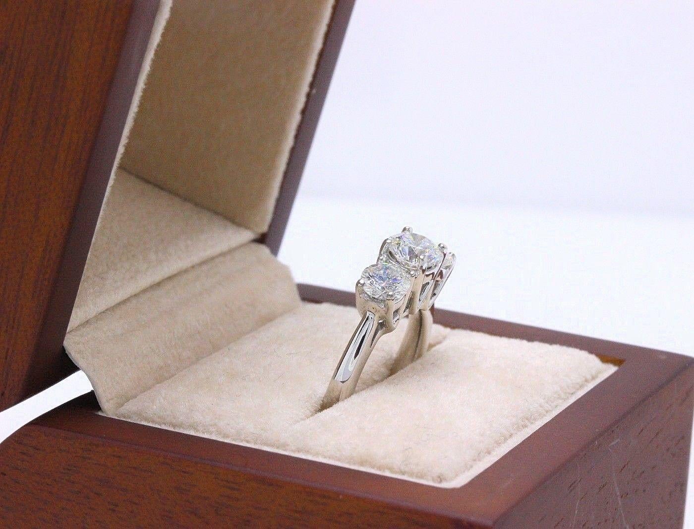 Leo Diamond Engagement Ring Three-Stone Rounds 1.51 Carat 14 Karat White Gold 3