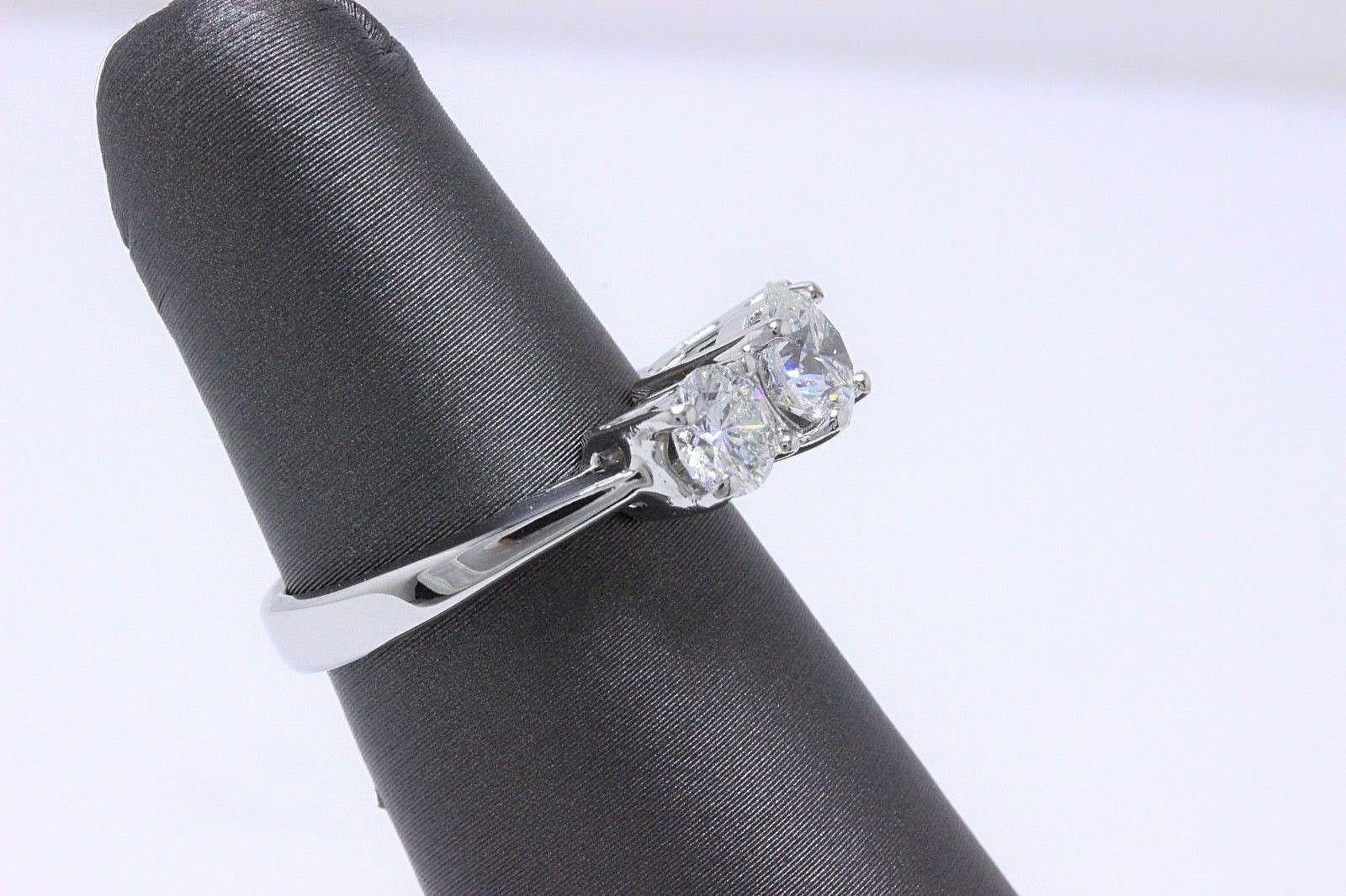 Round Cut Leo Diamond Engagement Ring Three-Stone Rounds 1.51 Carat 14 Karat White Gold