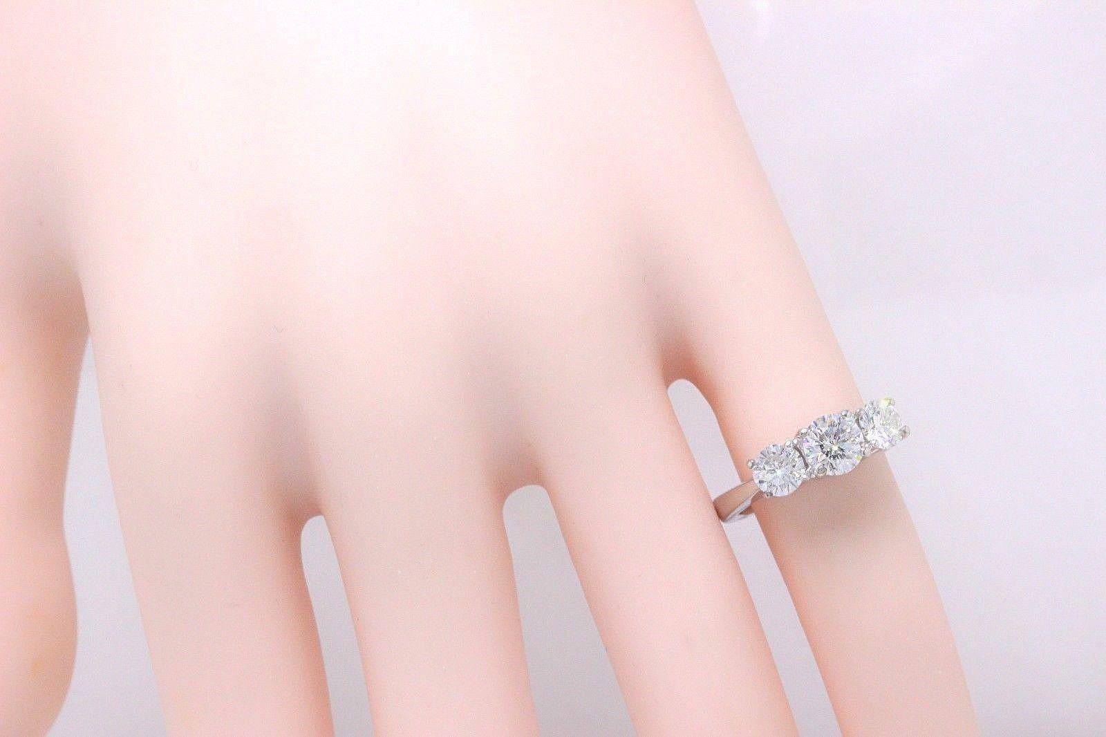 Leo Diamond Engagement Ring Three-Stone Rounds 1.51 Carat 14 Karat White Gold In Excellent Condition In San Diego, CA
