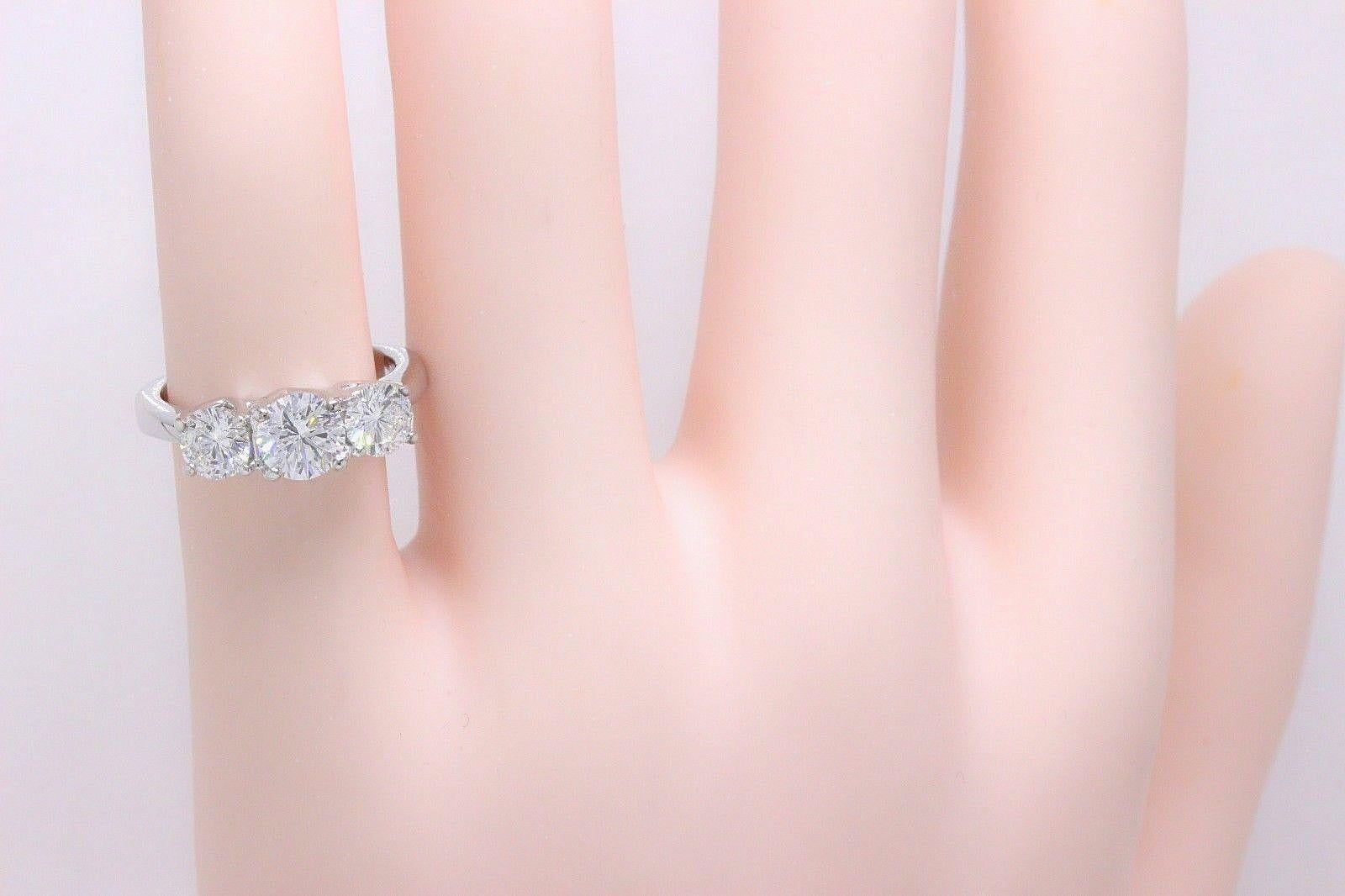 Women's Leo Diamond Engagement Ring Three-Stone Rounds 1.51 Carat 14 Karat White Gold
