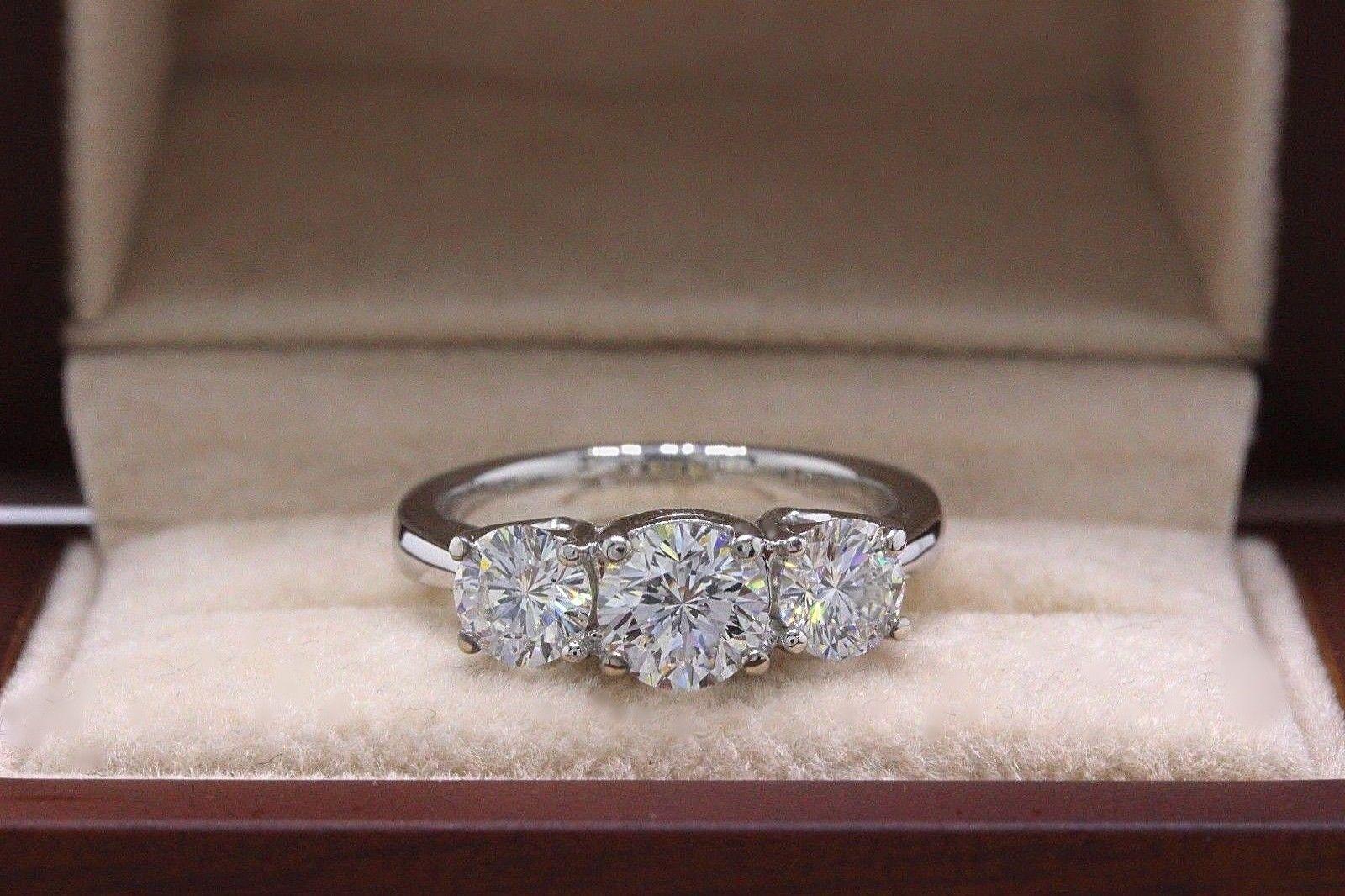 Leo Diamond Engagement Ring Three-Stone Rounds 1.51 Carat 14 Karat White Gold 1