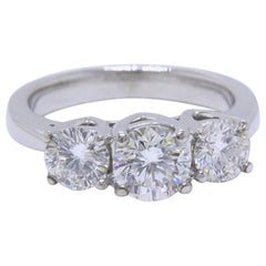 Leo Diamond Engagement Ring Three-Stone Rounds 1.51 Carat 14 Karat White Gold