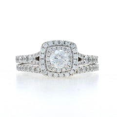 LEO Diamond Halo Engagement Ring Wed Band White Gold 14k First Light 1.04ctw GSI