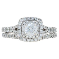 LEO Diamond Halo Engagement Ring Wed Band White Gold 14k First Light 1.04ctw GSI