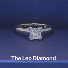 Leo Diamond Princess Cut 0.95 Carat H SI1 Solitaire Ring 14 Karat White Gold